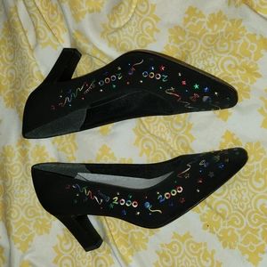 Vintage 2000 high heels velvet shoes y2k embroidered new years 6.5